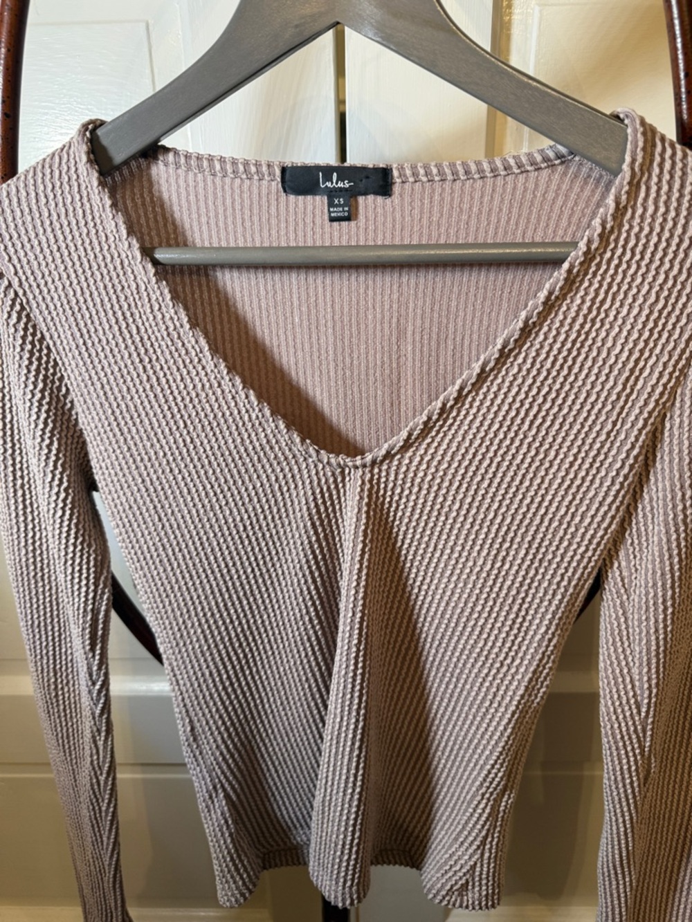 Lulus Ribbed Knit Cutout Long Sleeve Top Neutral Minimalist Fitted XS
